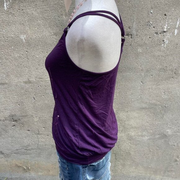 Y2K Purple Sequin Strappy Top - Picture 3 of 8